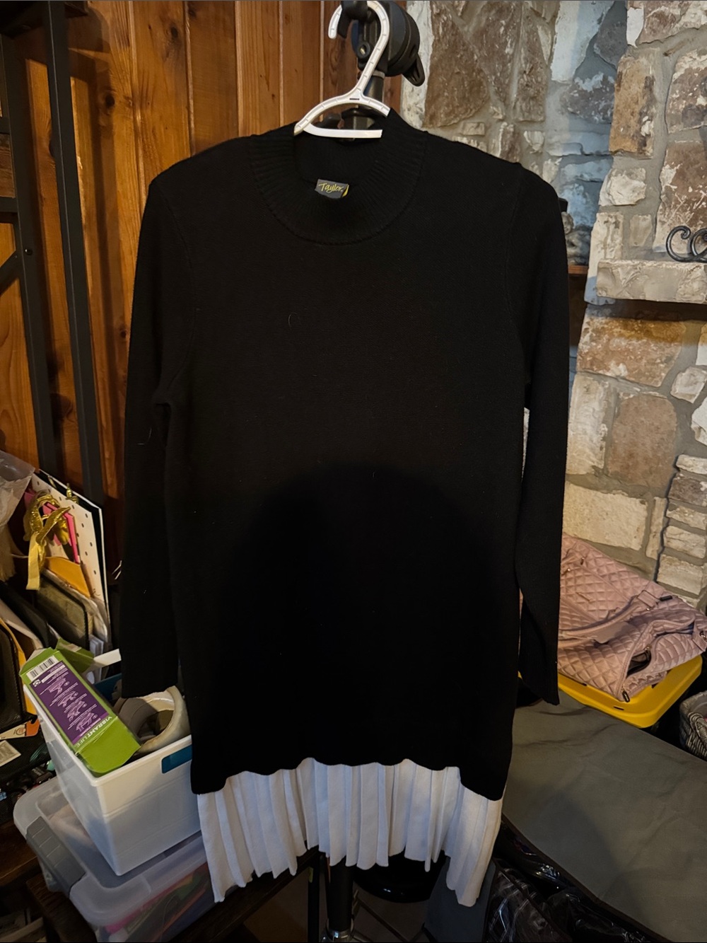 Taylor Black Crewneck Sweater with White Pleated Hem